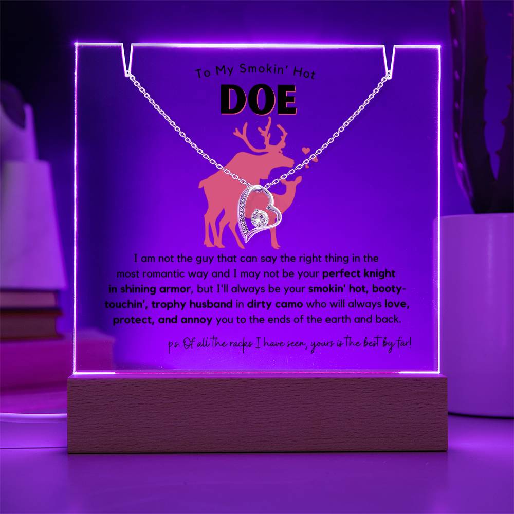 Hilarious Smokin' Hot Doe, Trophy Husband Acrylic Plaque + Necklace