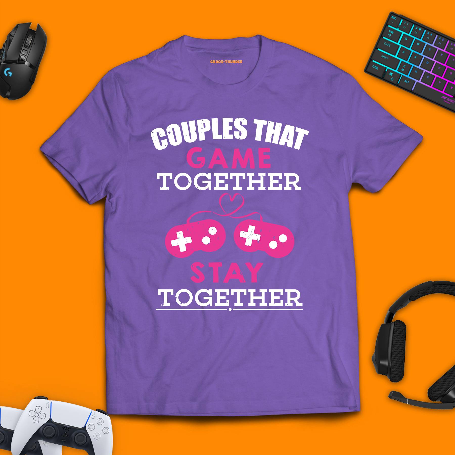 Couples That Game Together Stay Together Pink T - Shirt - chaosandthunder