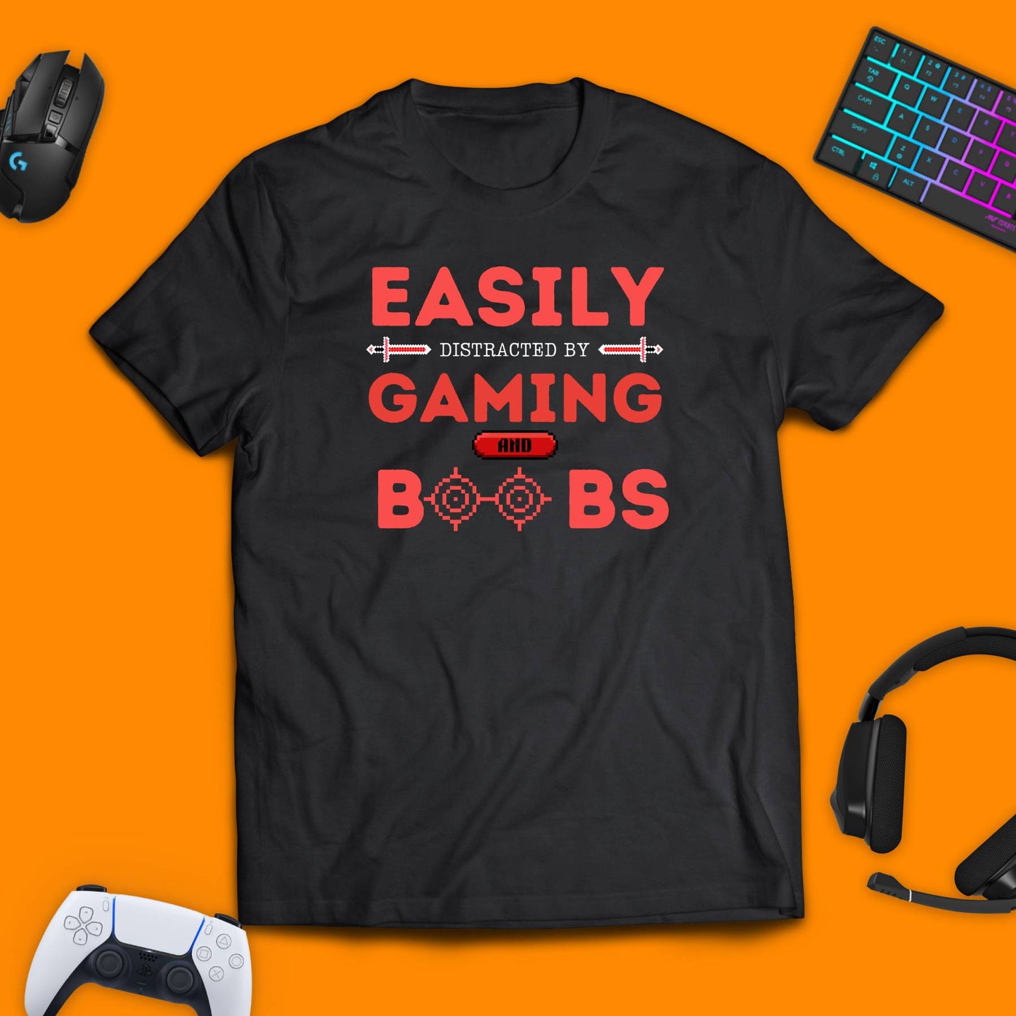 Easily Distracted By Gaming and Boobs T - Shirt - chaosandthunder